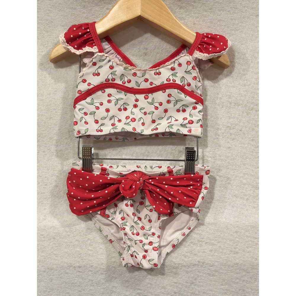 SweetHoney Girls Cherry Print Bikini 2 Piece Swimsuit Red Polka Dot Bow 4T